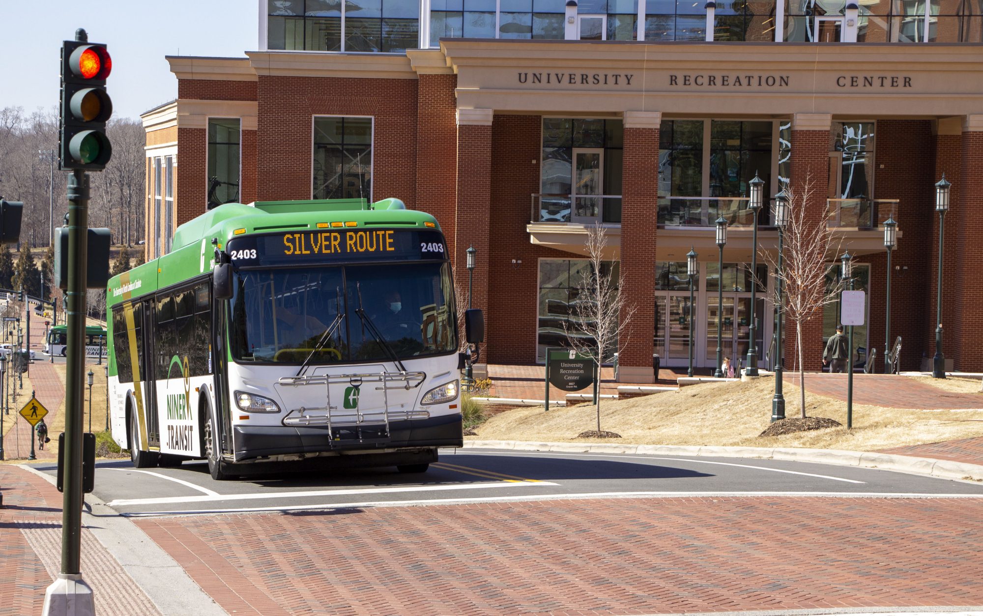 Niner Transit bus stopped at light