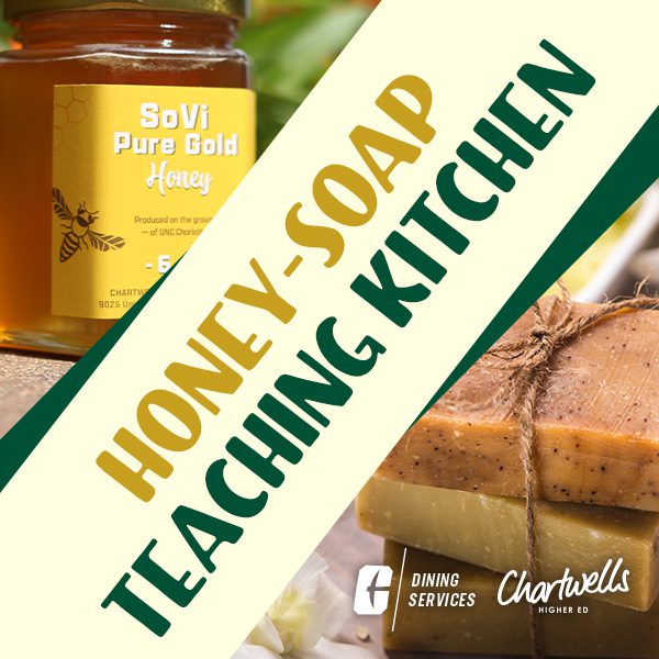 Graphic with text that reads "honey-soap Teaching Kitchen"