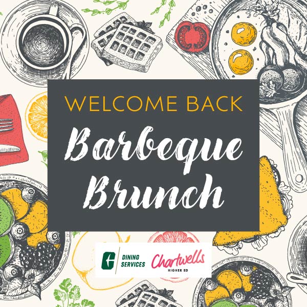 Graphic with text that says "Welcome Back Barbeque Brunch".